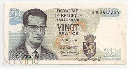 Belgia.2.Aw.20 francs.1964.P-138