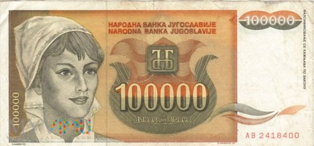 JUGOSŁAWIA 100000 DINARA 1993