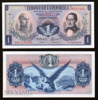 Duże zdjęcie Colombia - P 404e - 1 Peso Oro - 1973