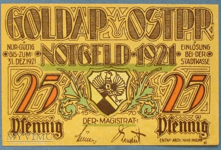 25 Pfennig 1921 r - Goldap Ostpr.- Goldap