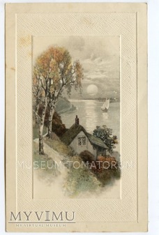 Widok wiejski nad jeziorem - 1910