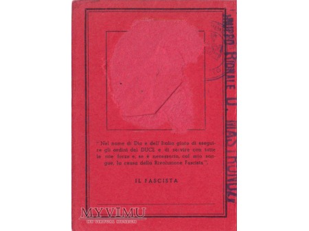 Karta członkowska włoskiej Partii Faszystowskiej