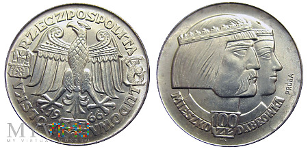 100 złotych, 1966, Mieszkoi Dąbrówka (głowy)
