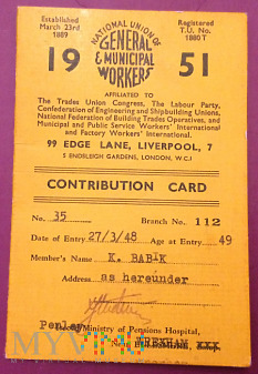 Contribution card 1949 rok