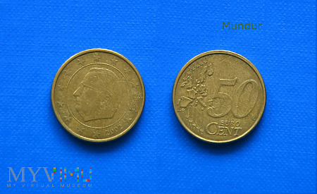 Moneta: 50 euro cent Belgia 2002