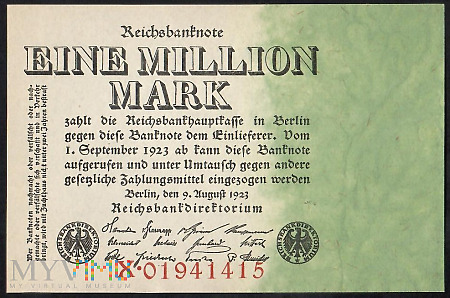 Reichsbanknote 1 mln Mark 09.08.1923