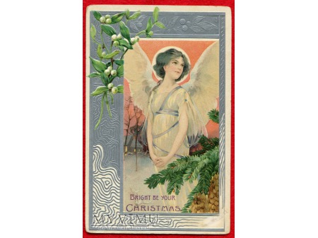 Duże zdjęcie c. 1908 Anioł na Boże Narodzenie Święta USA LITHO