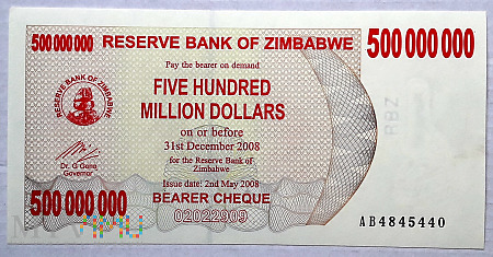 Zimbabwe 500 000 000 $ 2008
