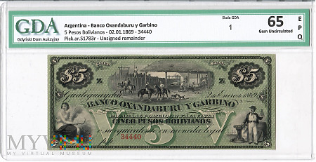 Argentyna - 5 pesos bolivianos 1869 r