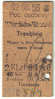 Bilet Kraków Główny Osobowy - Trzebinia