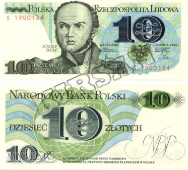 Banknot 10 zlotych 1982 r