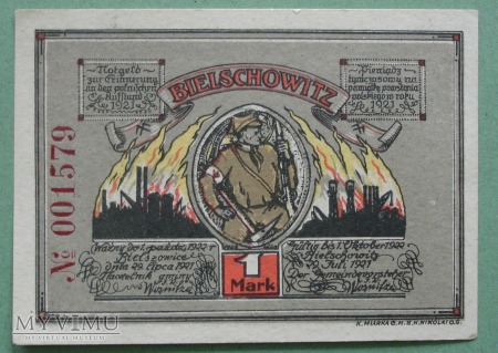1 Mark 1921 r - Bielschowitz - Bielszowice
