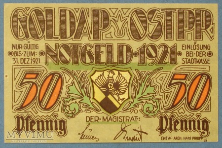 50 Pfennig 1921 r - Goldap Ostrp. - Goldap