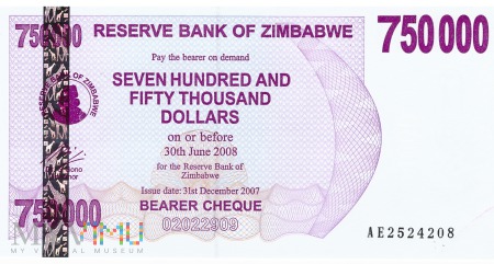 Zimbabwe - 750 000 dolarów (2007)