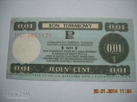 Duże zdjęcie Bon Pekao 1 cent HL 1979