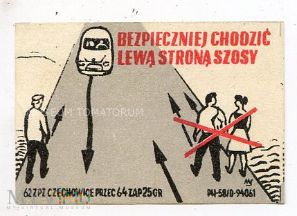 Duże zdjęcie Etykieta "Bezpieczniej chodzić lewą stroną szosy"