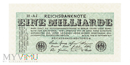 Duże zdjęcie Niemcy - 1 miliard marek, 1923r. UNC