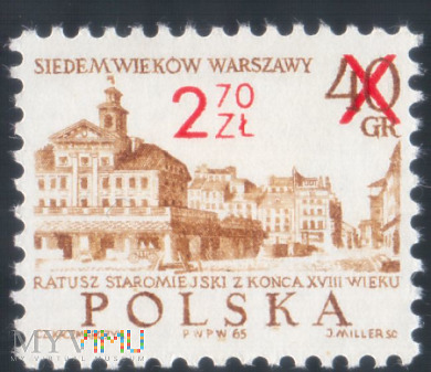 Znaczek Siedem Wieków Warszawy 2,70 zł 1965 r.