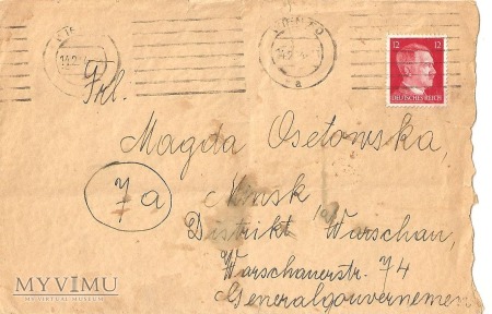 Okupacyjna koperta listowa.