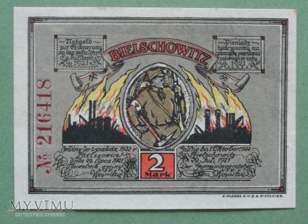 2 Mark 1921 r - Bielschowitz - Bielszowice