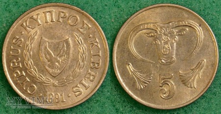 Duże zdjęcie Cypr, 5 centów 1991