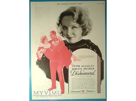 Marlene Dietrich reklama filmu Dishonored 1931