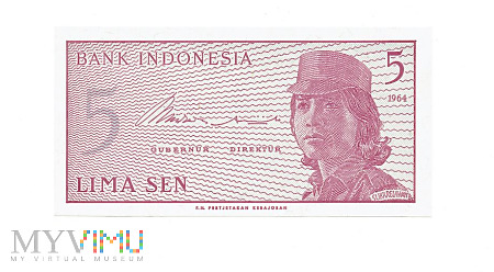 Indonezja - 5 rupii, 1964r.
