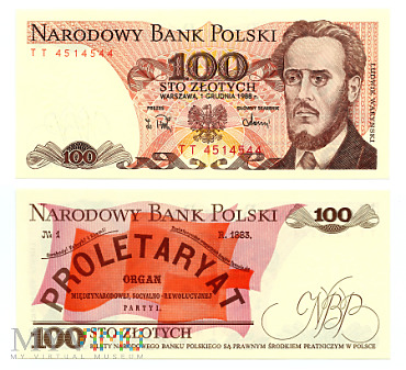 Duże zdjęcie PRL 100 złotych 1988 (TT 4514544)