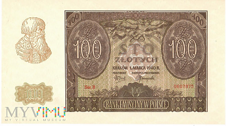 Polska GG 100 złotych 01.03.1940 Fałszerstwo ZWZ