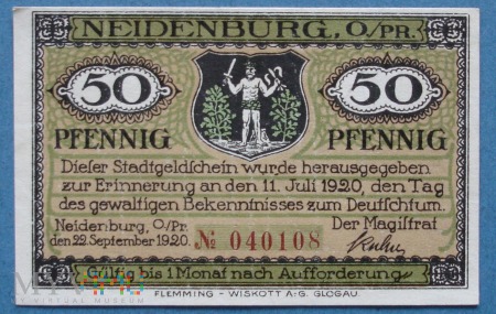 50 Pfennig 1920 r - Neidenburg Ost- Nidzica