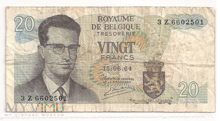 Belgia.3.Aw.20 francs.1964.P-138
