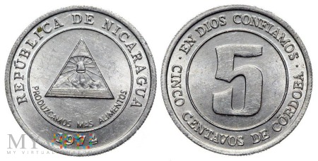 Duże zdjęcie Nikaragua, 5 centów 1974