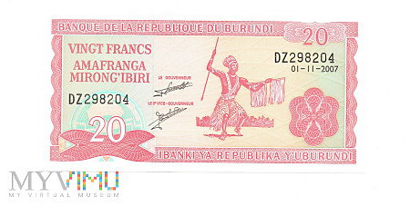 Burundi - 20 Francs 2007r.