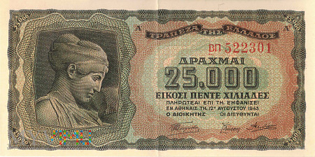 Duże zdjęcie Grecja - 25 000 drachm (1943)