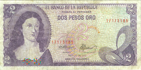 Kolumbia 2 Pesos (2 COP) 1972 1977