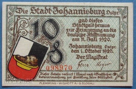 10 Pfennig 1920 r - Johannisburg Ospr. - Pisz