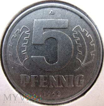 Duże zdjęcie 5 fenigów 1968 r. Niemcy (NRD)