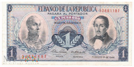 Kolumbia - 1 peso oro (1968)
