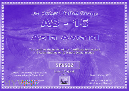 Duże zdjęcie 30MDG-Asia-15-Certificate