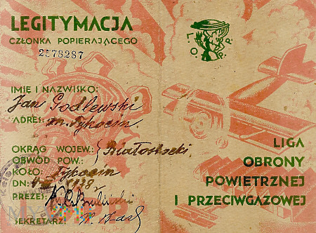 Legitymacja LOPP , Tykocin 1938 r.