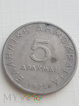 Duże zdjęcie Grecja- 5 drachm 1976 r.