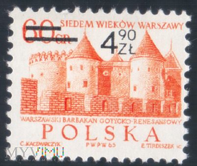 Znaczek Siedem Wieków Warszawy 4,90 zł 1965 r.