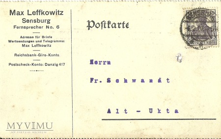 Max Leffkowitz - Sensburg - Alt Ukta - 1920 r.