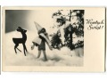 Krasnal i sarenka w lesie Boże Narodzenie 1958 PRL