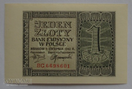 1 zloty 1941 r - Bank Emisyjny GG