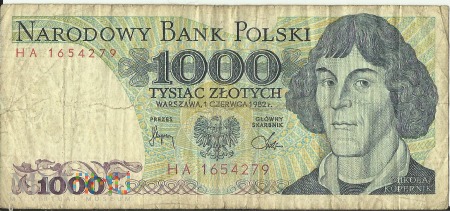 Banknot 1 000 złotych 1 czerwca 1982