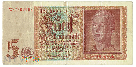 Niemcy - 5 Reichsmark 1942r.