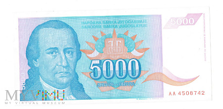 Jugosławia - 5 tys. dinarów, 1994r.