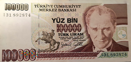 100000 starych lirów z pomnikiem Atatürka