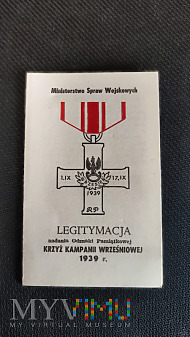 Legitymacja do Krzyża Kampani Wrześniowej 1939